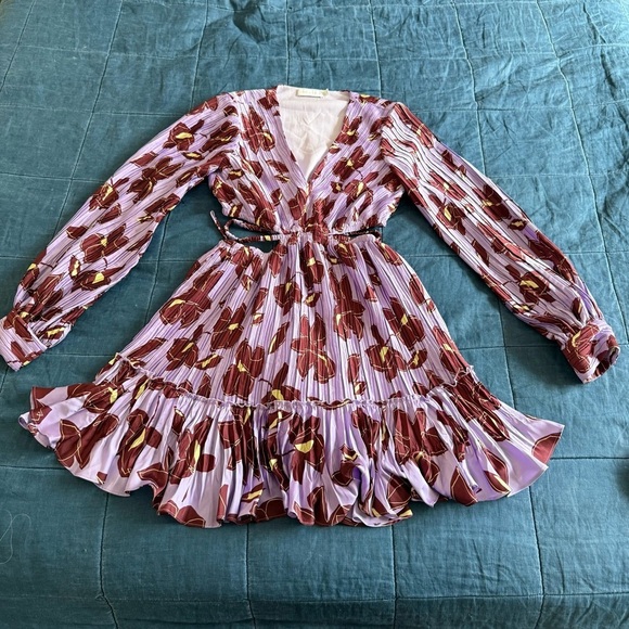 JONATHAN SIMKHAI Londyn floral-print plissé satin-crepe mini dress Size Small - Picture 3 of 13